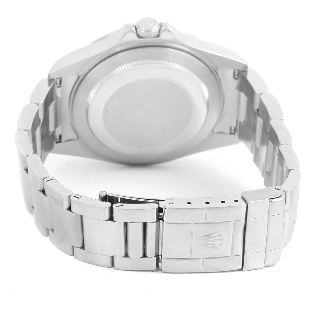 The image shows a rear view of the Rolex Explorer 16570 Men's Stainless Steel Black Dial 16570 Men's Stainless Steel Black Dial watch, focusing on the case back and bracelet with the clasp visible.