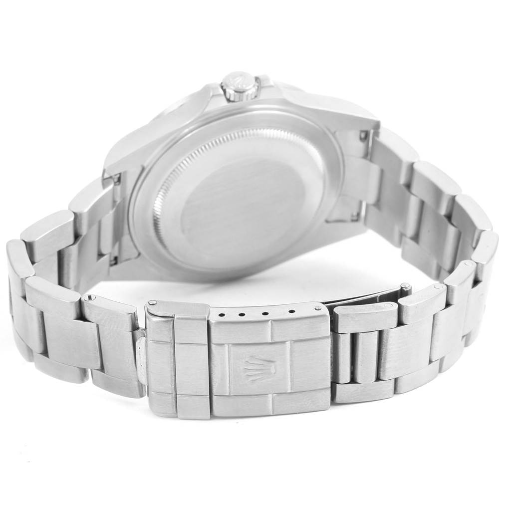 The image shows the back side and clasp of a Rolex Explorer 16570 Men's Stainless Steel White Dial 16570 Men's Stainless Steel White Dial watch with a stainless steel bracelet.