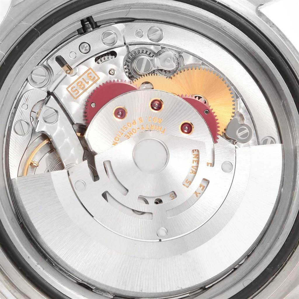 This image shows the internal mechanical movement of a Rolex Explorer 16570 Men's Stainless Steel White Dial 16570 Men's Stainless Steel White Dial watch from a close-up angle.