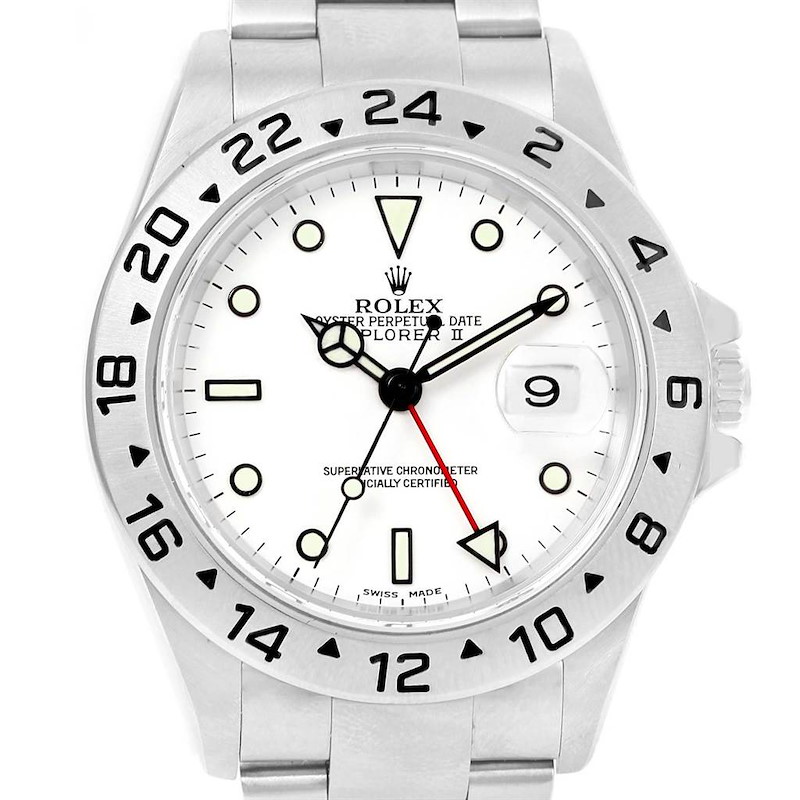 Rolex Explorer II White Dial Oyster Bracelet Mens Watch 16570 SwissWatchExpo