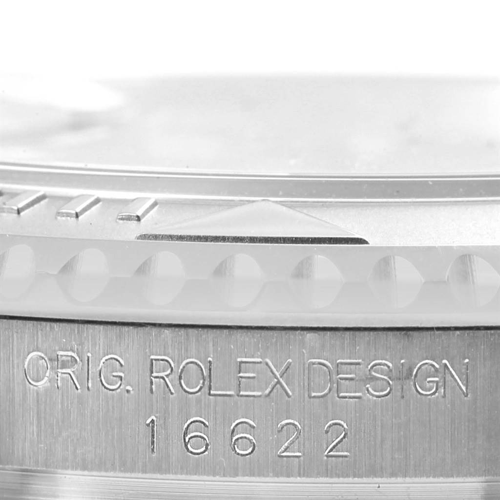 This image shows a close-up of the casing side, bezel, and model number of a Rolex Explorer 16622 Men's Stainless Steel Silver Dial 16622 Men's Stainless Steel Silver Dial watch.