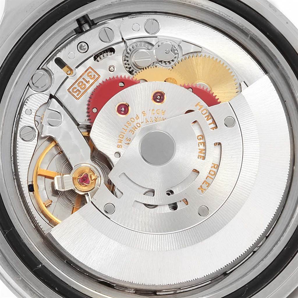 This image shows the internal mechanical movement of a Rolex Explorer 16570 Men's Stainless Steel White Dial 16570 Men's Stainless Steel White Dial watch from a back angle.