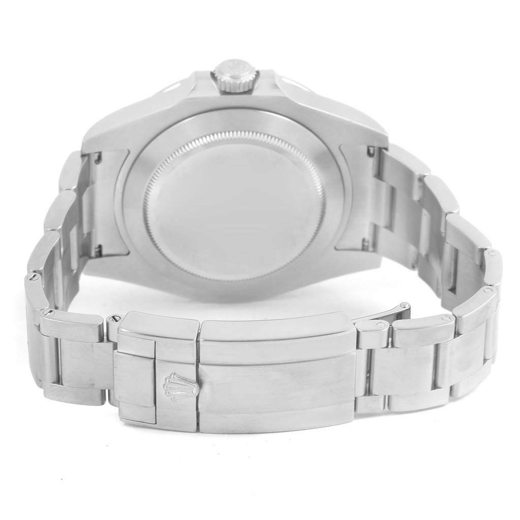 The image shows the back view of the Rolex Explorer 216570 Men's Stainless Steel White Dial 216570 Men's Stainless Steel White Dial watch, highlighting its case, crown, and bracelet clasp.