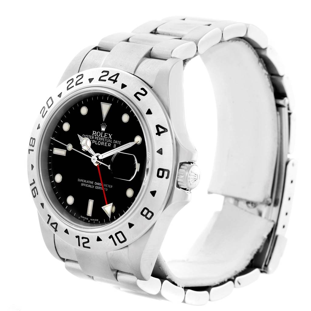 This image shows a Rolex Explorer 16570 Men's Stainless Steel Black Dial 16570 Men's Stainless Steel Black Dial watch, showcasing its face, bezel, crown, and partial bracelet, angled from the front and right side.