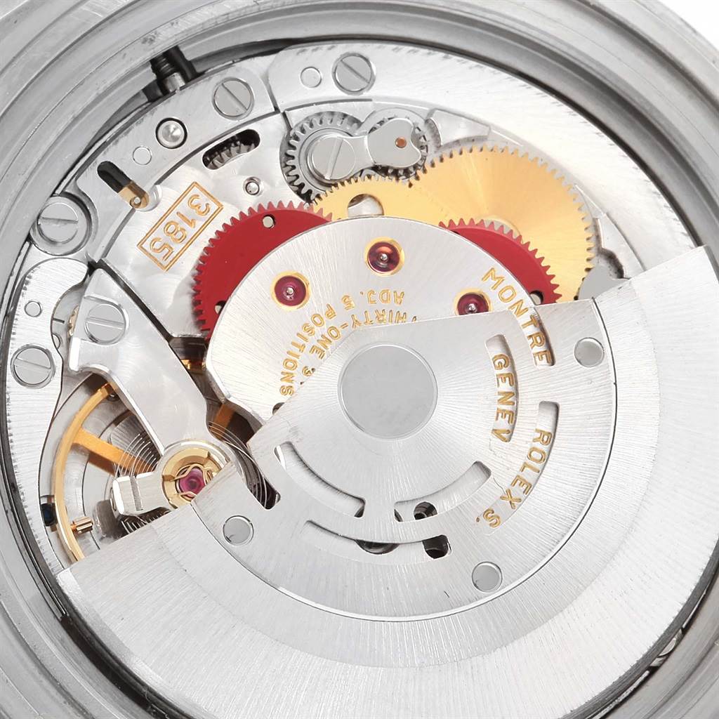 The image shows a close-up view of the internal movement mechanism of a Rolex Explorer 16570 Men's Stainless Steel Black Dial 16570 Men's Stainless Steel Black Dial watch.