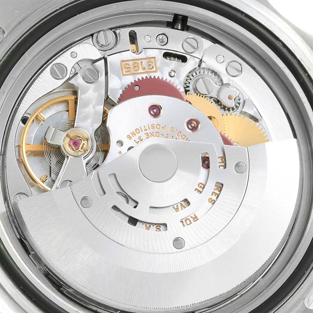 This image shows a close-up view of the internal mechanical movement of a Rolex Explorer 16570 Men's Stainless Steel White Dial 16570 Men's Stainless Steel White Dial watch.