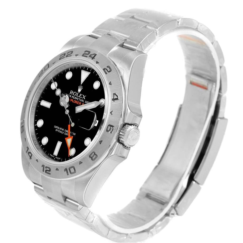 This image shows a Rolex Explorer 216570 Men's Stainless Steel Black Dial 216570 Men's Stainless Steel Black Dial watch at a three-quarter angle, displaying the face, bezel, crown, and part of the bracelet.