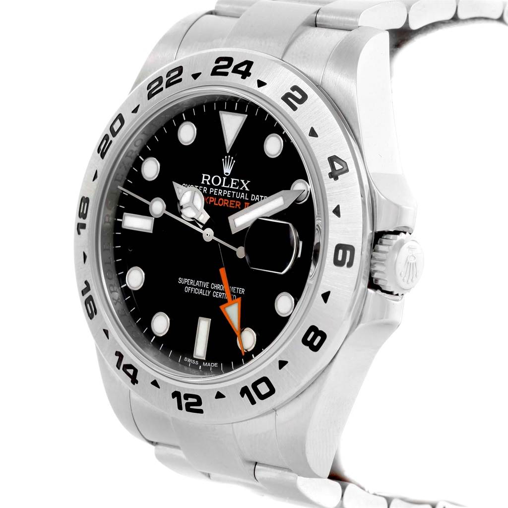 The image shows a close-up view of the Rolex Explorer 216570 Men's Stainless Steel Black Dial 216570 Men's Stainless Steel Black Dial watch face, bezel, crown, and part of the bracelet at an angle.