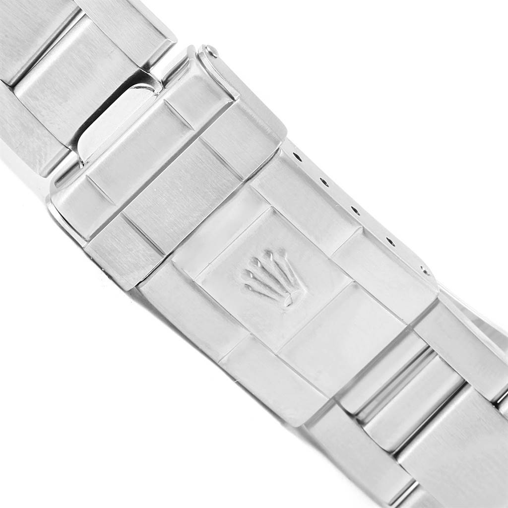 The image shows the clasp and part of the bracelet of the Rolex Explorer 114270 Men's Stainless Steel Black Dial 114270 Men's Stainless Steel Black Dial watch, displaying the Rolex logo.