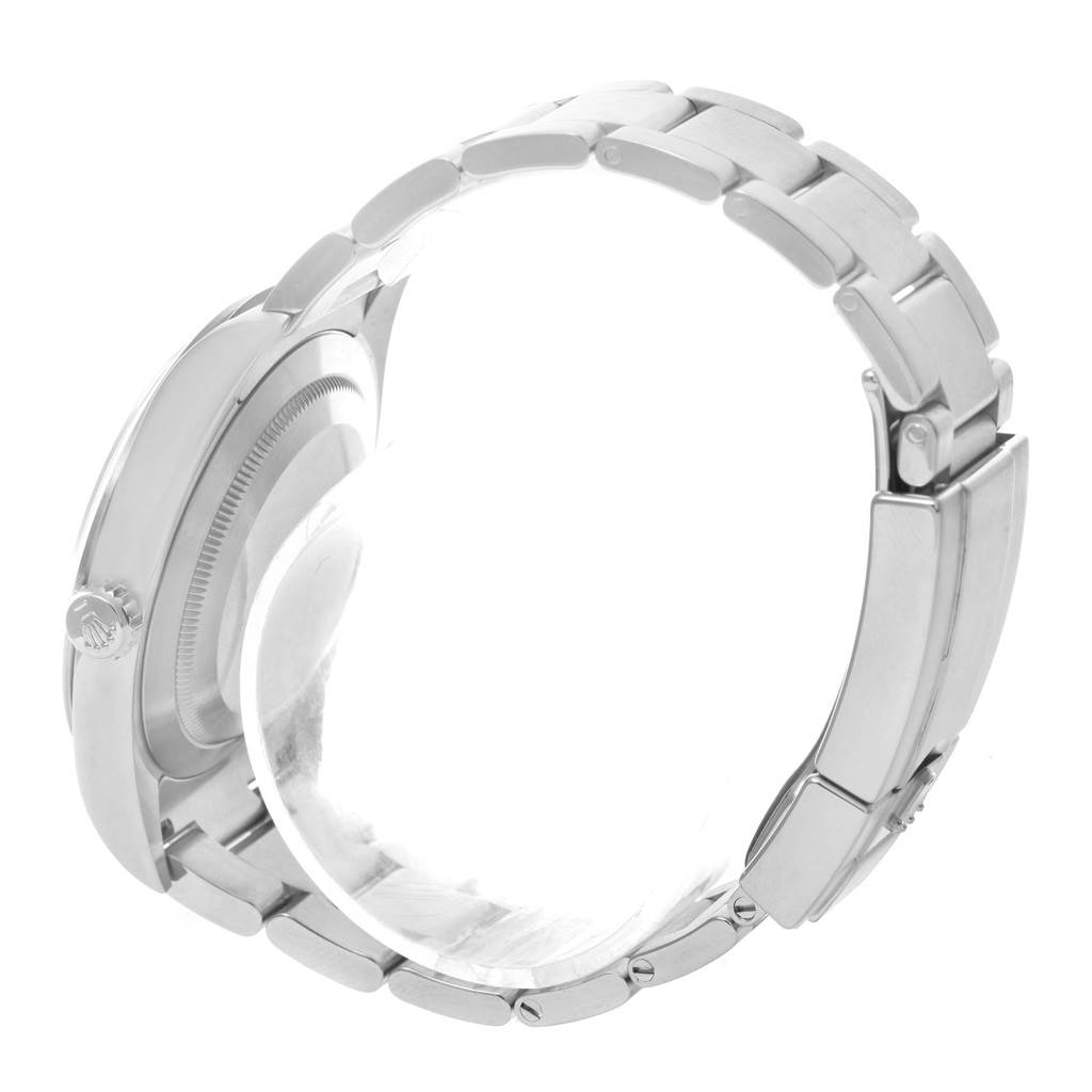 The image shows a side view of a Rolex Explorer 214270 Men's Stainless Steel Black Dial 214270 Men's Stainless Steel Black Dial watch, focusing on the bracelet and the side of the watch case.