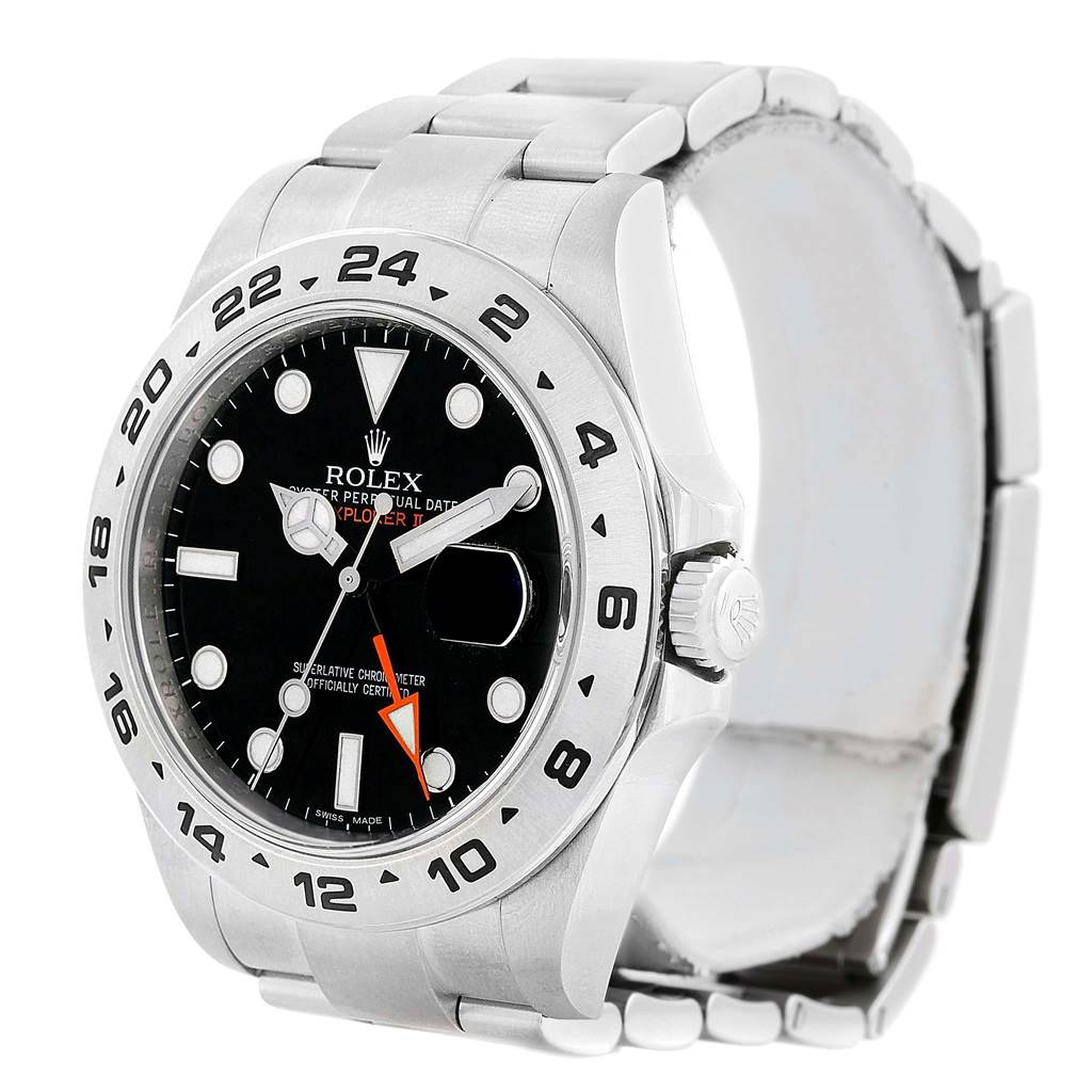 The image shows a Rolex Explorer 216570 Men's Stainless Steel Black Dial 216570 Men's Stainless Steel Black Dial watch with a stainless steel bracelet and a black dial, viewed from a front-left angle.