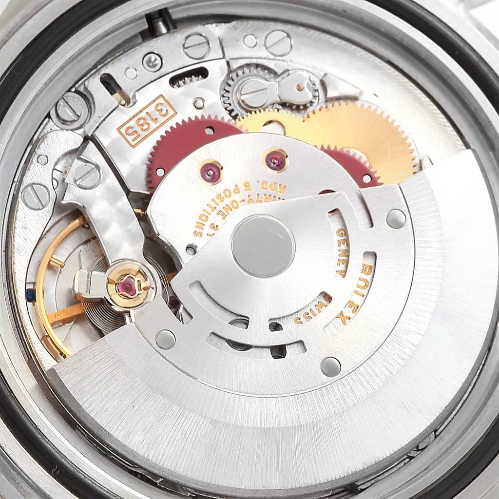 This image shows the internal mechanical movement of a Rolex Explorer 16570 Men's Stainless Steel White Dial 16570 Men's Stainless Steel White Dial watch from a close-up angle.