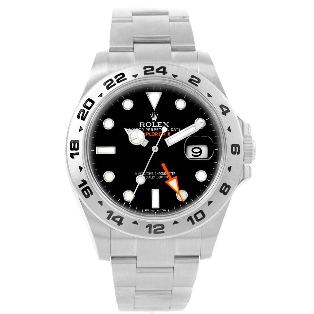 The image shows a front view of a Rolex Explorer 216570 Men's Stainless Steel Black Dial 216570 Men's Stainless Steel Black Dial watch, highlighting its dial, bezel, and bracelet.