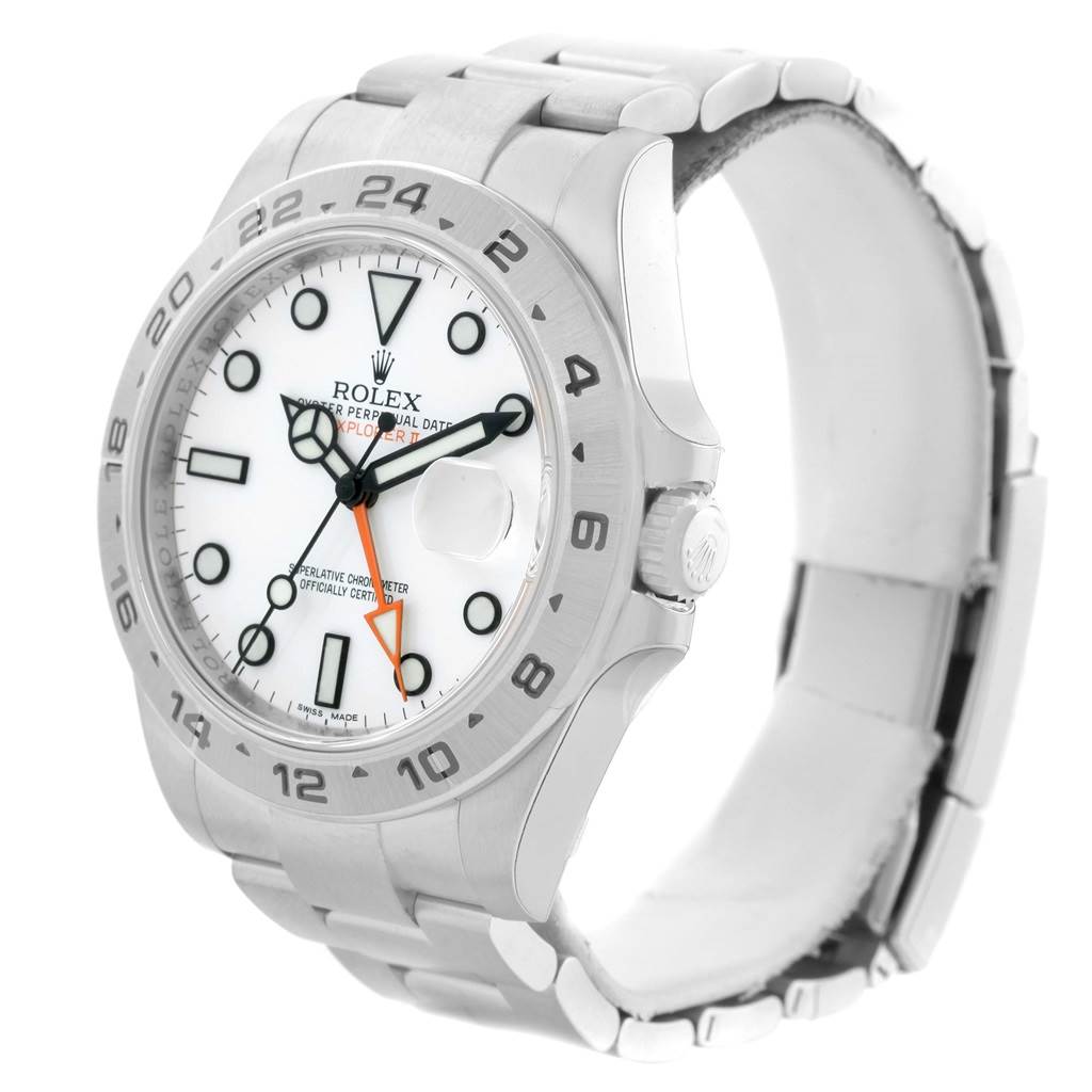 The Rolex Explorer 216570 Men's Stainless Steel White Dial 216570 Men's Stainless Steel White Dial watch image shows a front angle, highlighting its face, bezel, hands, and bracelet.