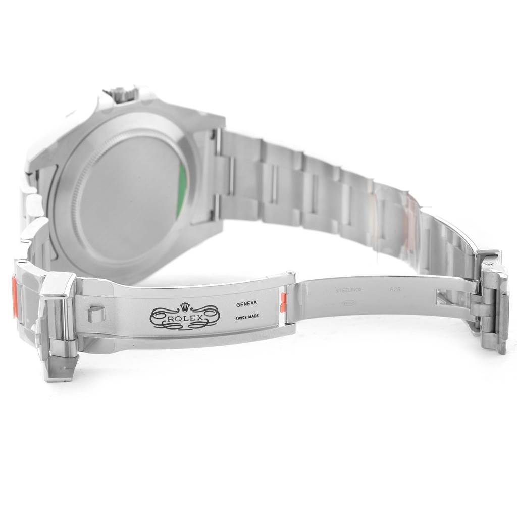 The image shows the opened clasp and bracelet of a Rolex Explorer 216570 Men's Stainless Steel White Dial 216570 Men's Stainless Steel White Dial watch, highlighting the back of the case and the branding on the clasp.