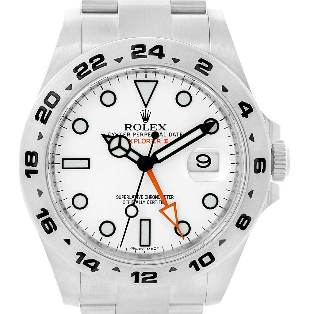 The image shows a front view of the Rolex Explorer 216570 Men's Stainless Steel White Dial 216570 Men's Stainless Steel White Dial watch, showcasing the dial, bezel, and part of the bracelet.