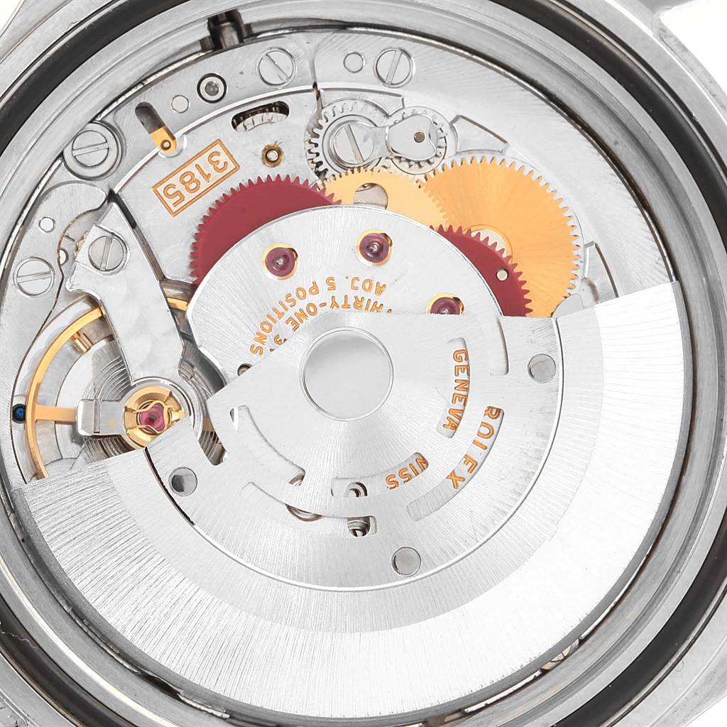 This image shows the inner movement mechanism of a Rolex Explorer 16570 Men's Stainless Steel White Dial 16570 Men's Stainless Steel White Dial watch, photographed from the back.