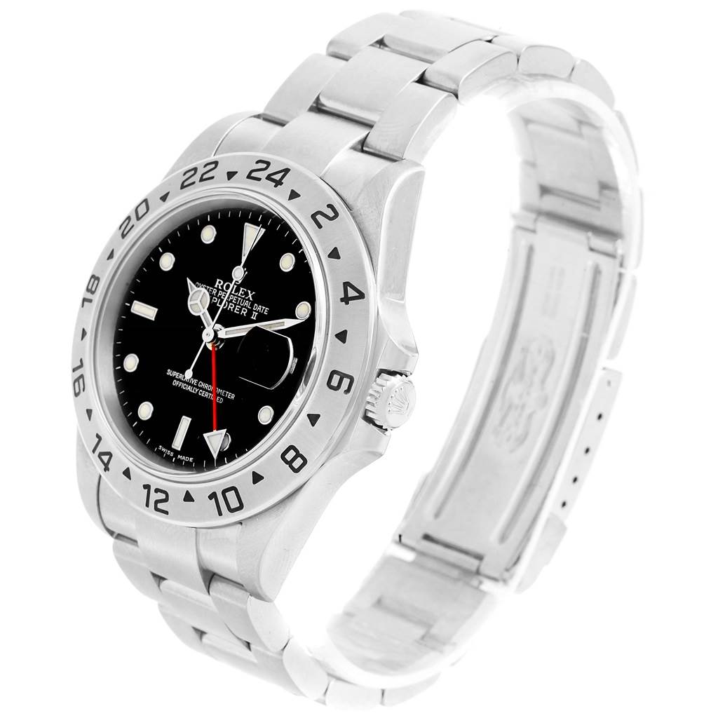 The image shows a Rolex Explorer 16570 Men's Stainless Steel Black Dial 16570 Men's Stainless Steel Black Dial model watch at a three-quarter angle, displaying the face, bezel, and part of the bracelet.