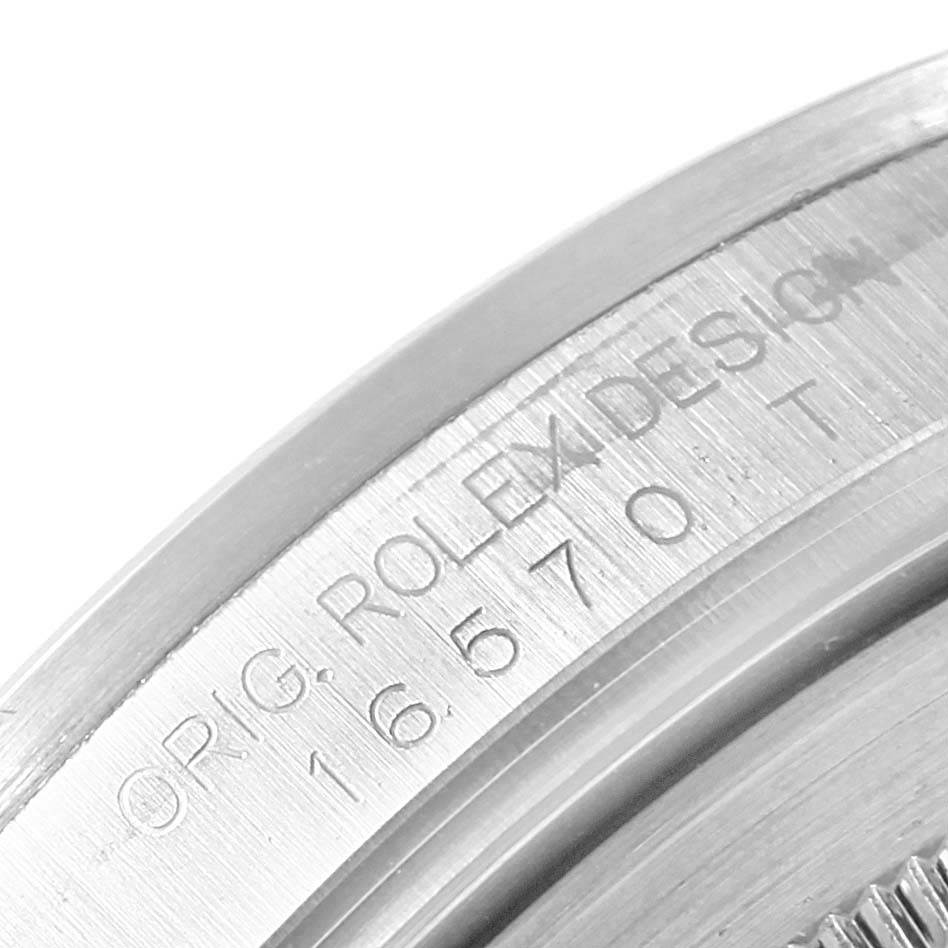The image shows the engraved side of the bezel, displaying the model number "16570T" of the Rolex Explorer 16570 Men's Stainless Steel White Dial 16570 Men's Stainless Steel White Dial watch.