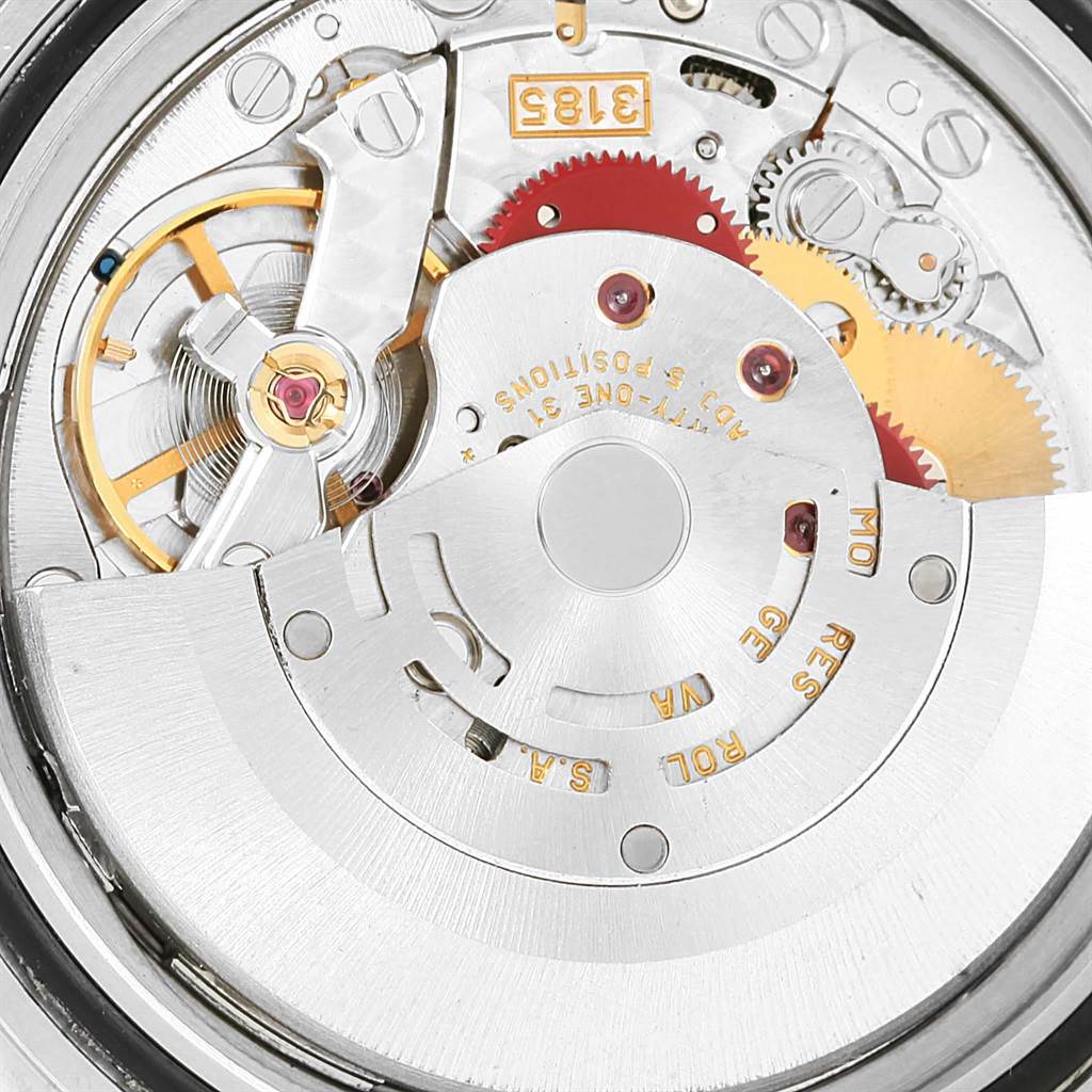 This image shows the internal mechanical movement of a Rolex Explorer 16570 Men's Stainless Steel White Dial 16570 Men's Stainless Steel White Dial watch viewed from the back.