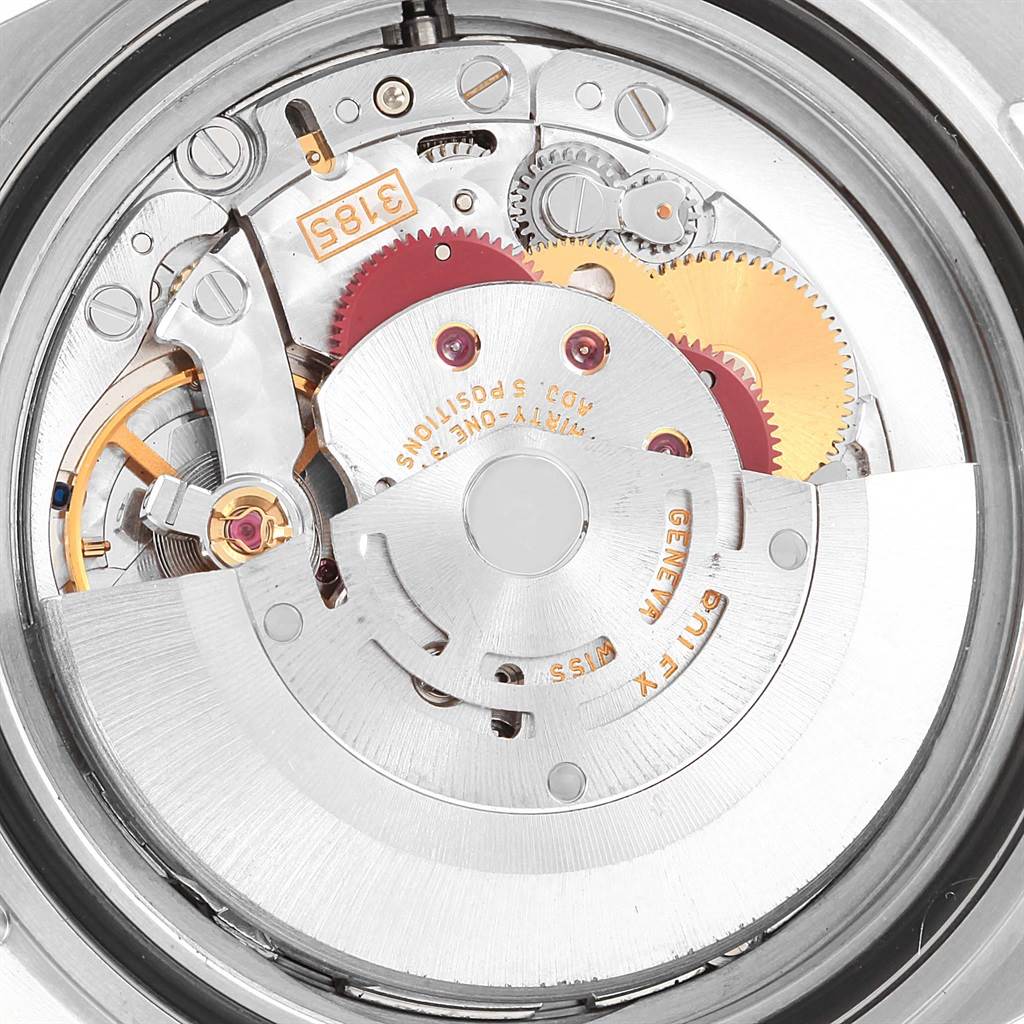 The image shows the movement mechanism of a Rolex Explorer 16570 Men's Stainless Steel Black Dial 16570 Men's Stainless Steel Black Dial watch from a close-up, back angle perspective.