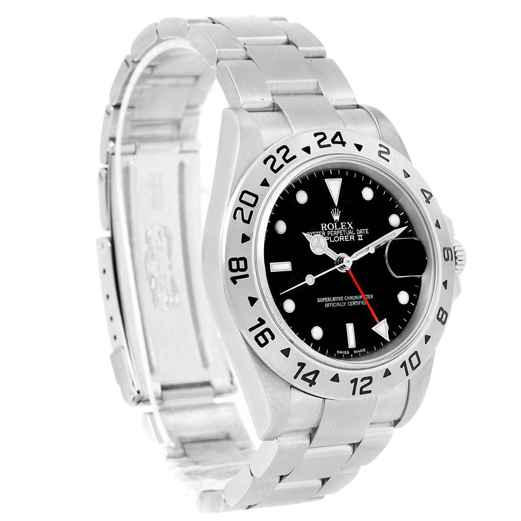 The image shows a Rolex Explorer 16570 Men's Stainless Steel Black Dial 16570 Men's Stainless Steel Black Dial watch at an angle, displaying its face, bezel, crown, and part of its bracelet.