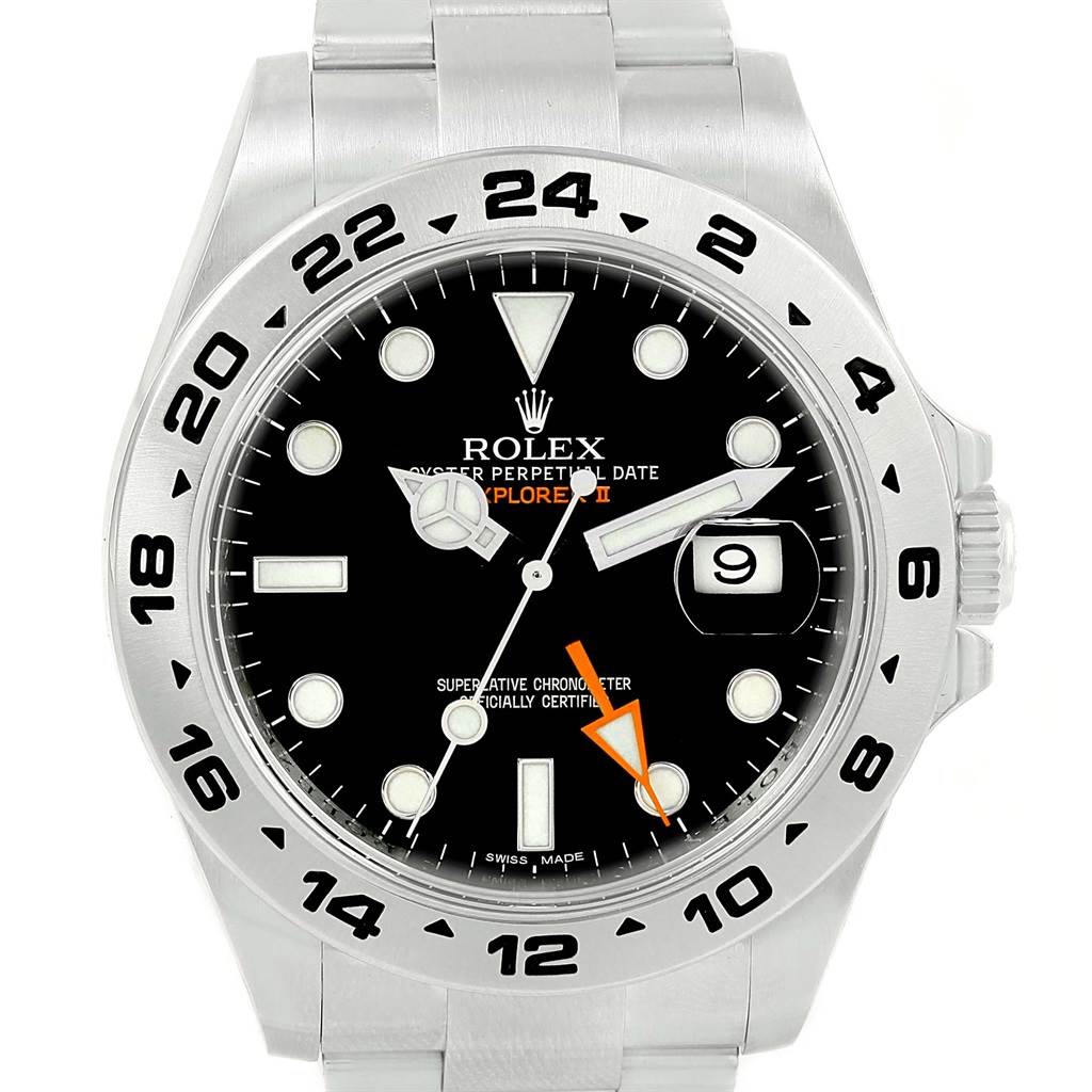The image shows a front view of a Rolex Explorer 216570 Men's Stainless Steel Black Dial 216570 Men's Stainless Steel Black Dial watch, highlighting the dial, hands, bezel, and bracelet.