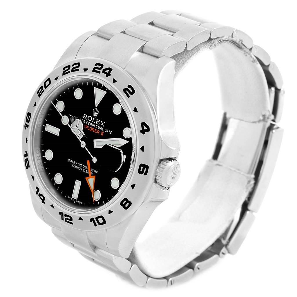 The Rolex Explorer 216570 Men's Stainless Steel Black Dial 216570 Men's Stainless Steel Black Dial model is shown from a three-quarter angle, highlighting the watch face, bezel, crown, and band.