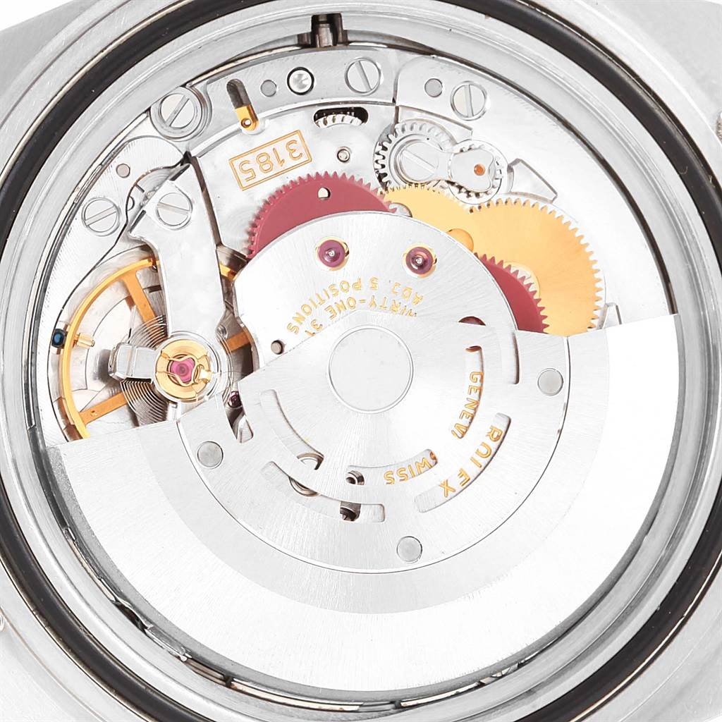 The image shows the inner mechanical movement of a Rolex Explorer 16570 Men's Stainless Steel Black Dial 16570 Men's Stainless Steel Black Dial watch viewed from the back.