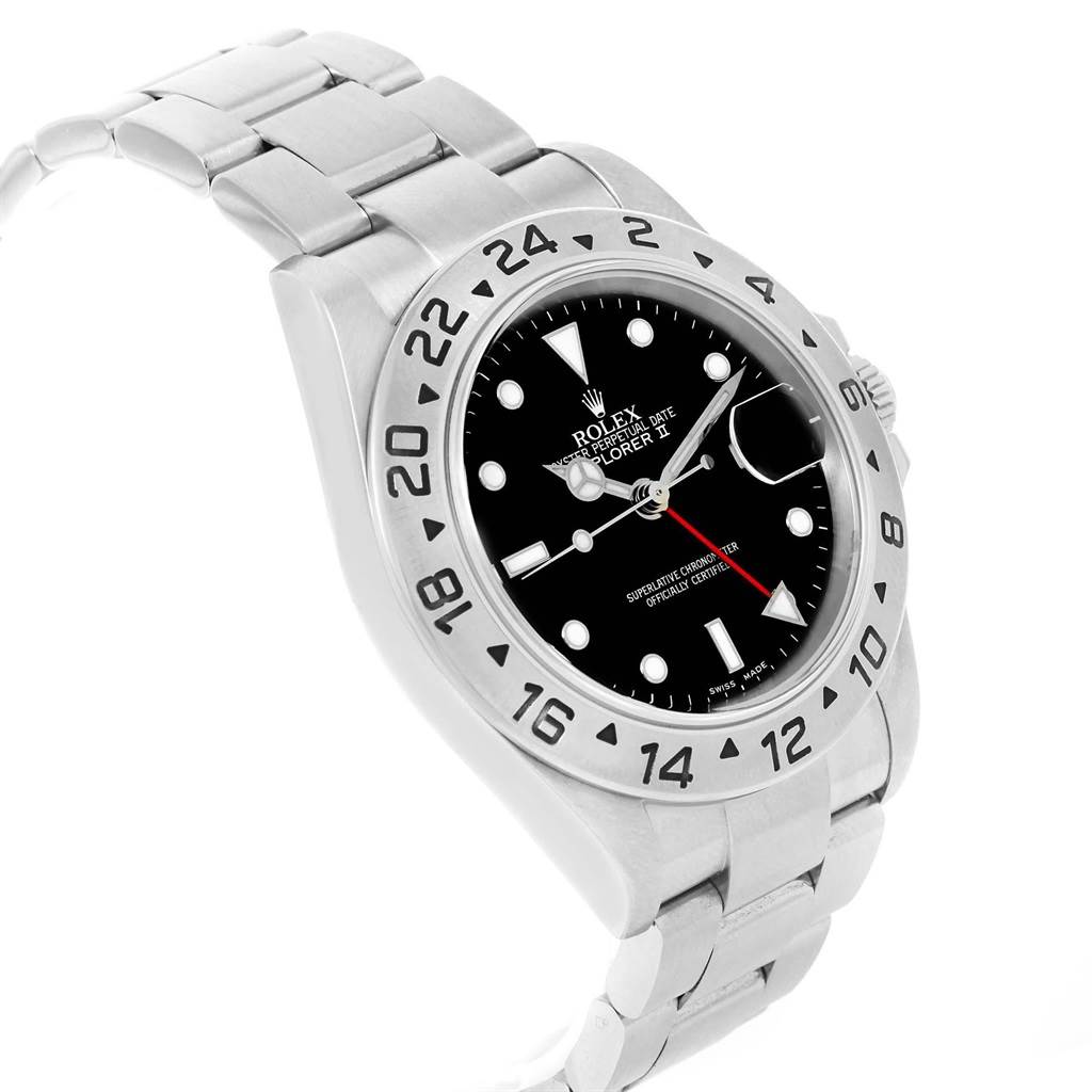 The image shows a Rolex Explorer 16570 Men's Stainless Steel Black Dial 16570 Men's Stainless Steel Black Dial watch from an angled view, displaying the face, bezel, and part of the bracelet.