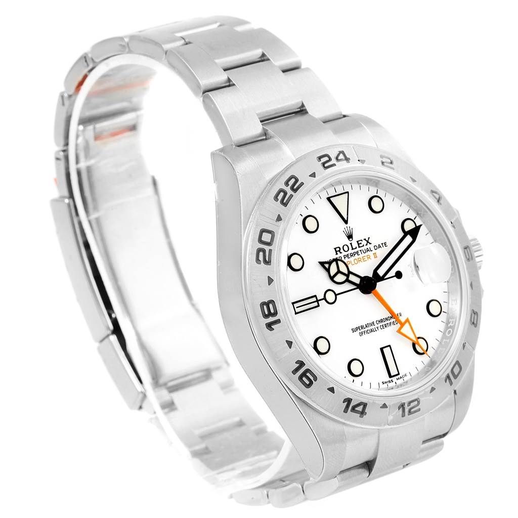 The image shows a side-angle view of the Rolex Explorer 216570 Men's Stainless Steel White Dial 216570 Men's Stainless Steel White Dial watch, highlighting the face, bezel, crown, and part of the bracelet.