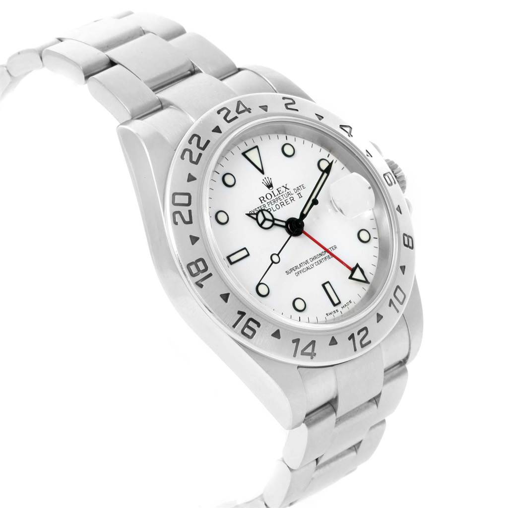 The image shows a Rolex Explorer 16570 Men's Stainless Steel White Dial 16570 Men's Stainless Steel White Dial watch at an angled view, highlighting its bezel, dial, and bracelet.