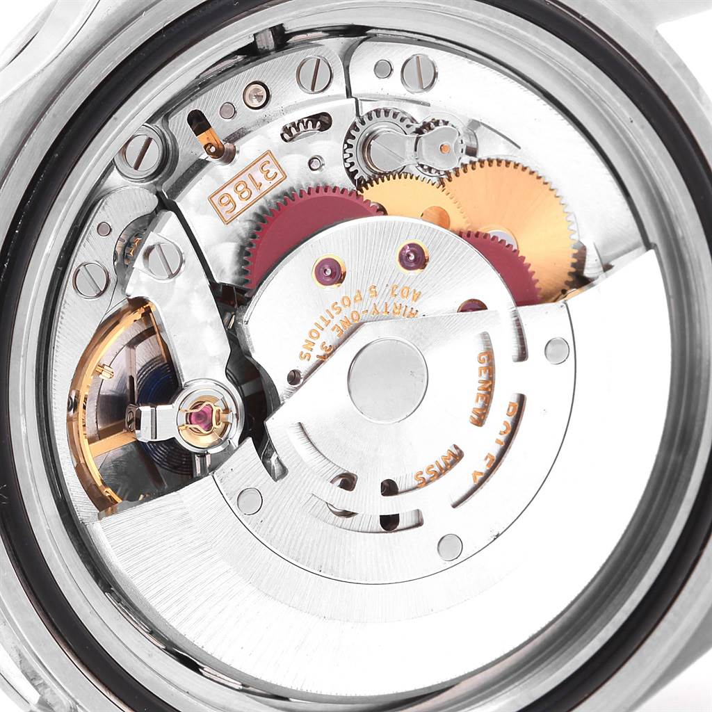 This image shows the internal movement mechanism of the Rolex Explorer 16570 Men's Stainless Steel White Dial 16570 Men's Stainless Steel White Dial watch from the back.