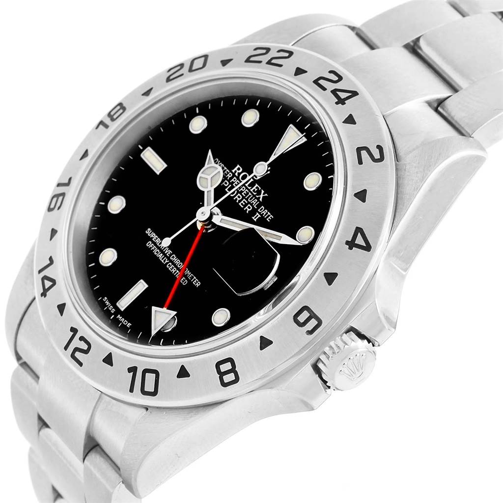 The image shows a side angle of the Rolex Explorer 16570 Men's Stainless Steel Black Dial 16570 Men's Stainless Steel Black Dial watch, displaying the dial, bezel, crown, and part of the bracelet.