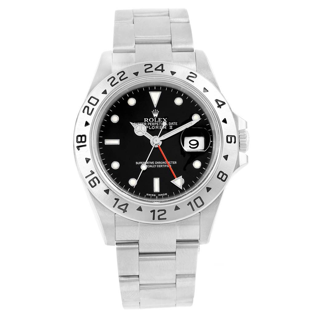 The image shows the Rolex Explorer 16570 Men's Stainless Steel Black Dial 16570 Men's Stainless Steel Black Dial watch from a front angle, highlighting the dial, bezel, case, and bracelet.