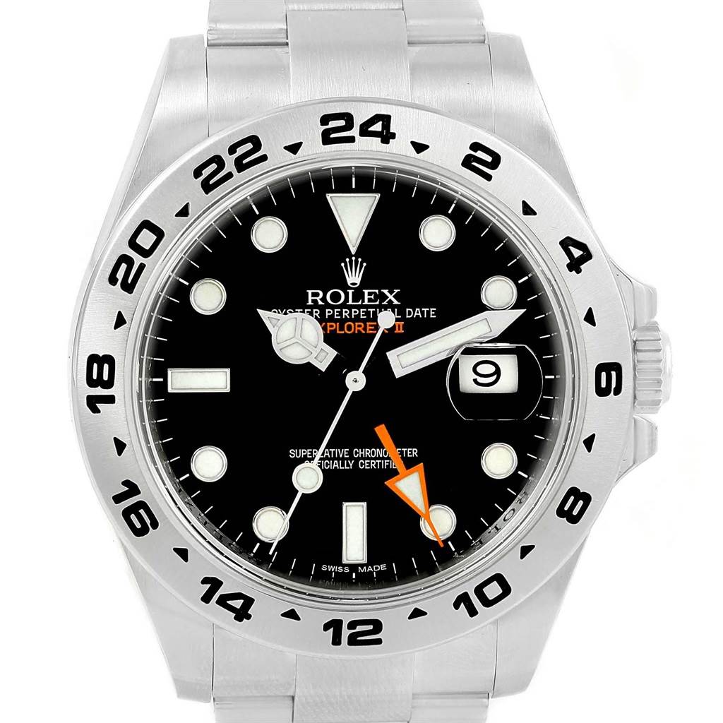 The image shows a front view of a Rolex Explorer 216570 Men's Stainless Steel Black Dial 216570 Men's Stainless Steel Black Dial watch, highlighting its bezel, dial, hands, and bracelet.