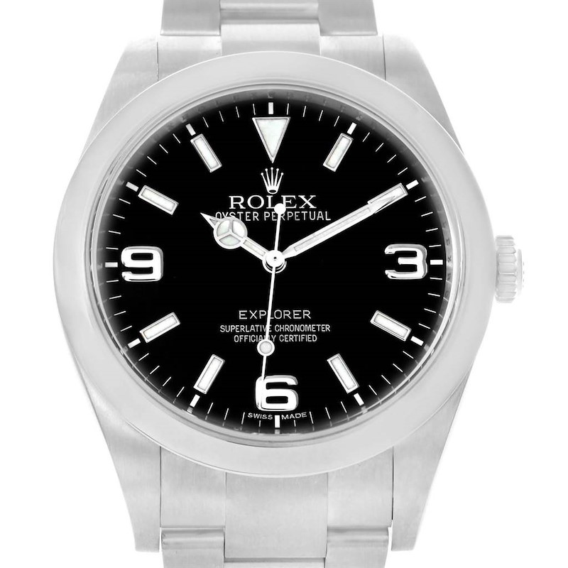 Rolex Explorer I Steel Black Dial Oyster Bracelet Mens Watch 214270 SwissWatchExpo