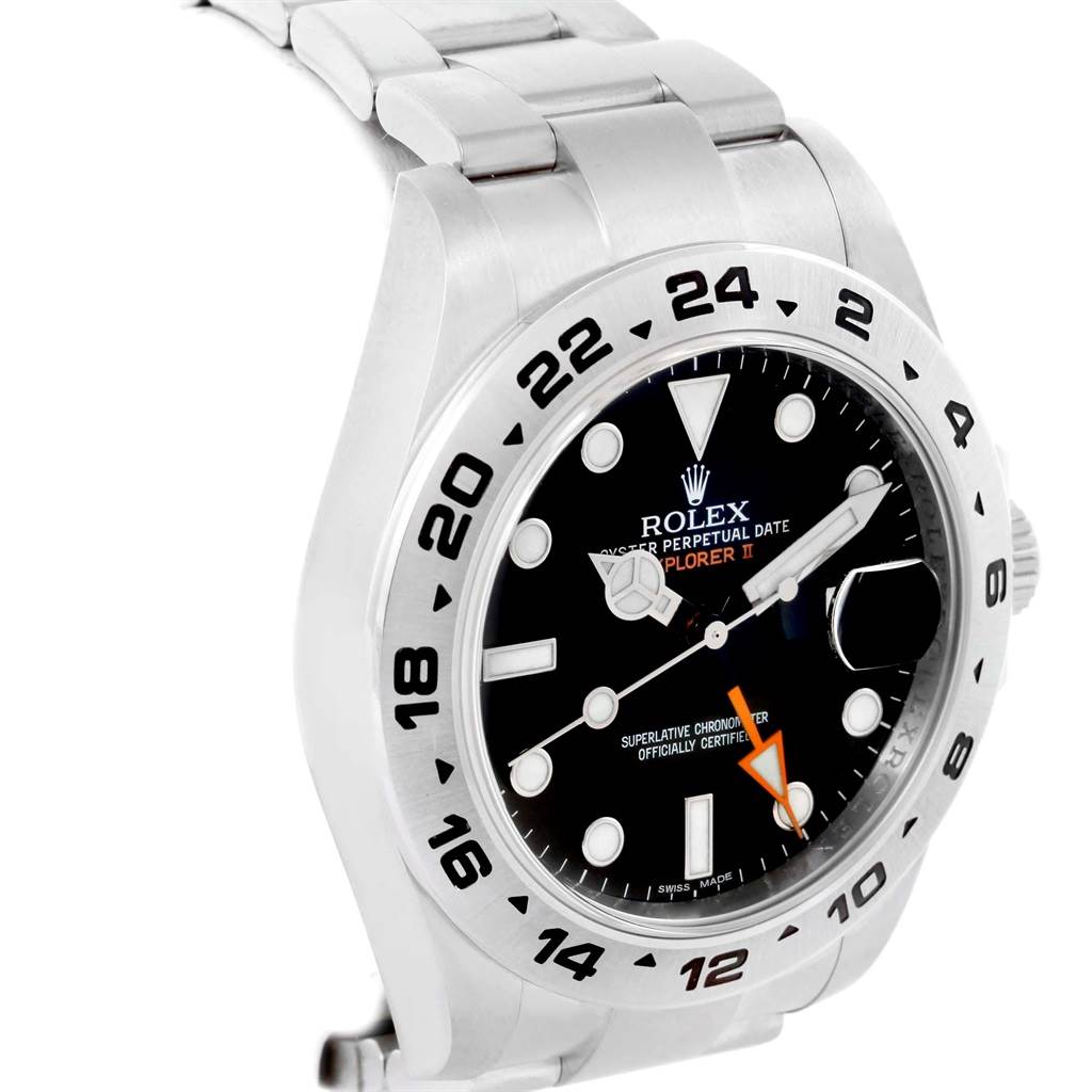 This image shows a close-up angle of the Rolex Explorer 216570 Men's Stainless Steel Black Dial 216570 Men's Stainless Steel Black Dial watch, highlighting the dial, bezel, and a portion of the bracelet.