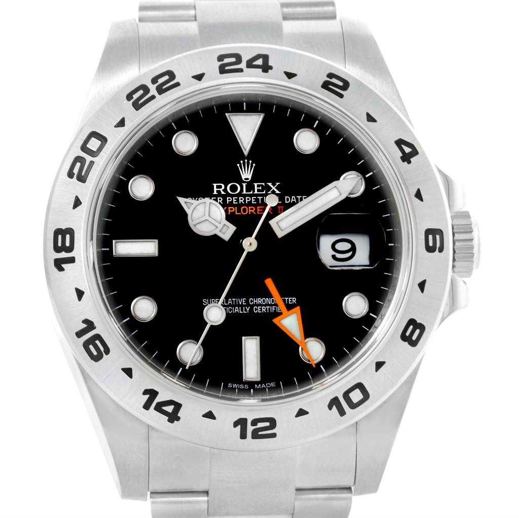 The image shows a front view of a Rolex Explorer 216570 Men's Stainless Steel Black Dial 216570 Men's Stainless Steel Black Dial watch, displaying its dial, bezel, and part of the bracelet.