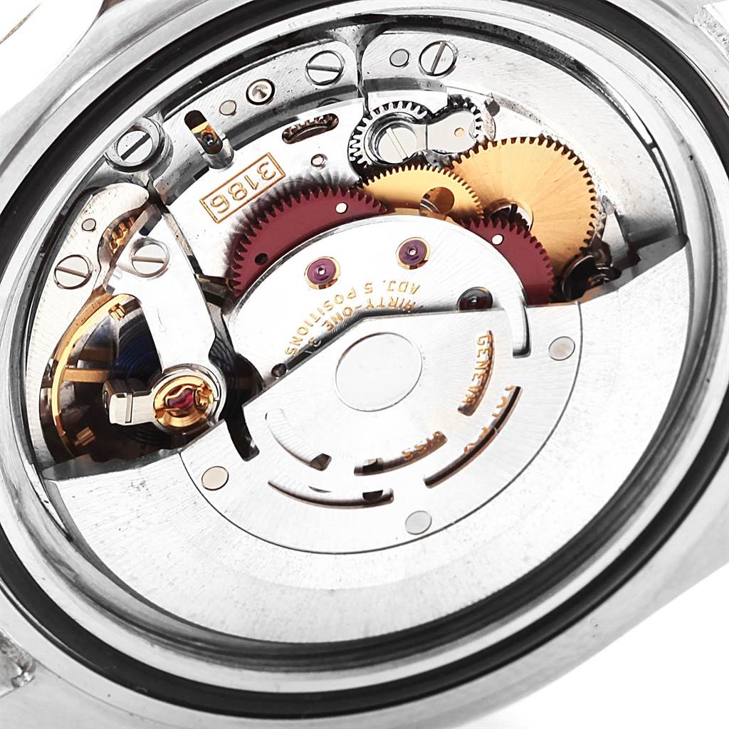 The image shows a close-up of the Rolex Explorer 16570 Men's Stainless Steel Black Dial 16570 Men's Stainless Steel Black Dial model's internal mechanical movement.