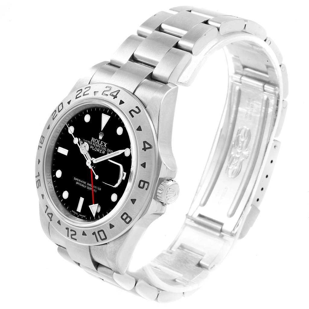 The image shows a 3/4 angle view of a Rolex Explorer 16570 Men's Stainless Steel Black Dial 16570 Men's Stainless Steel Black Dial watch, displaying the face, bezel, crown, and bracelet.