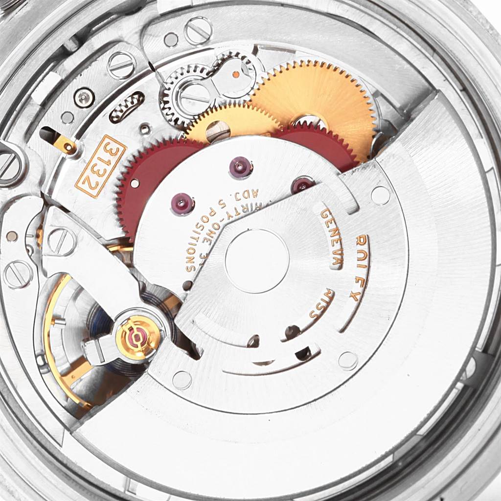 The image shows a close-up view of the movement and internal gears of a Rolex Explorer 214270 Men's Stainless Steel Black Dial 214270 Men's Stainless Steel Black Dial watch.
