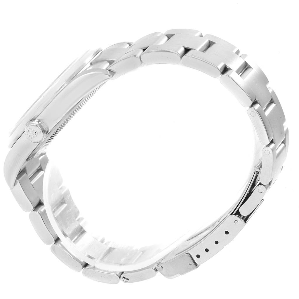 The image shows a side view of a Rolex Explorer 114270 Men's Stainless Steel Black Dial 114270 Men's Stainless Steel Black Dial watch, focusing on its bracelet and clasp.