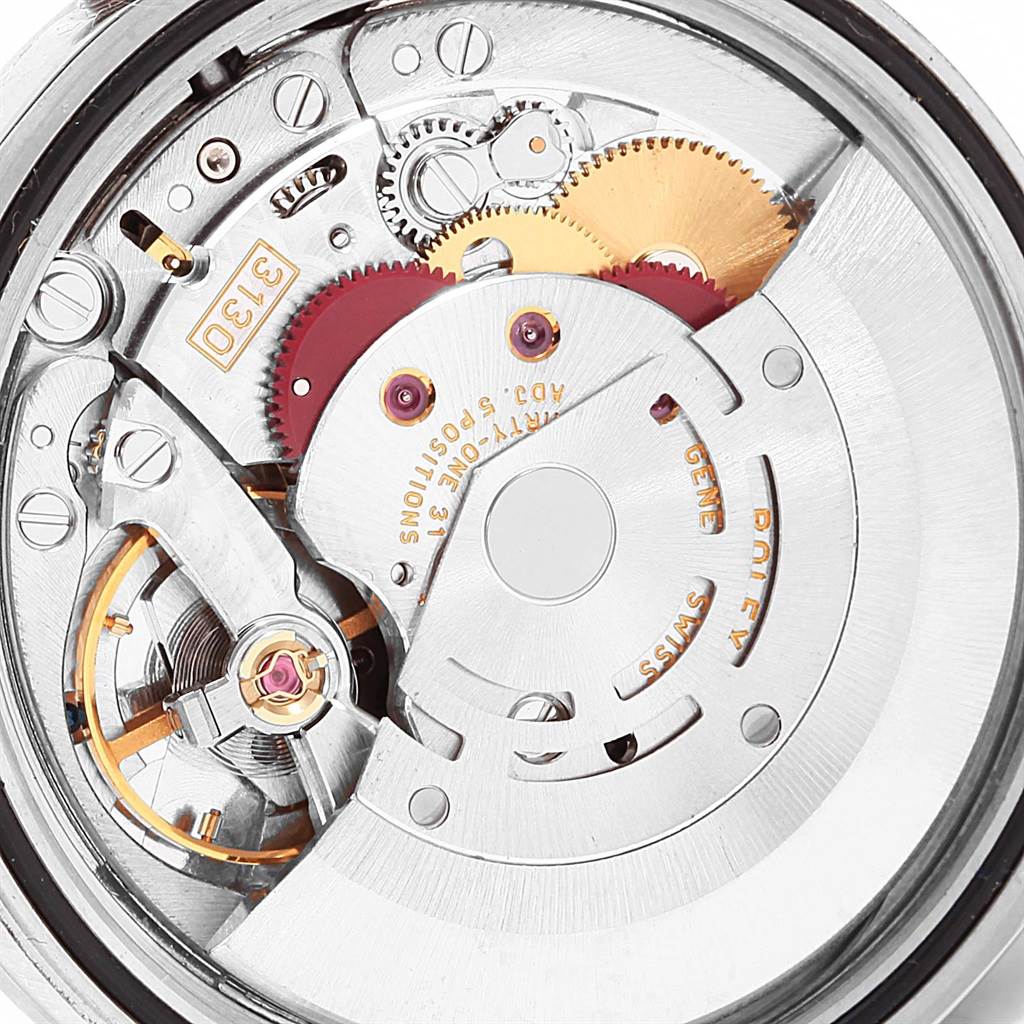 This image shows the intricate inner mechanism and movement parts of a Rolex Explorer 114270 Men's Stainless Steel Black Dial 114270 Men's Stainless Steel Black Dial model watch at a close-up angle.