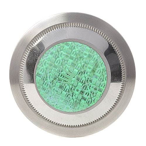 The image shows a close-up of the back of the Rolex Explorer 16570 Men's Stainless Steel White Dial 16570 Men's Stainless Steel White Dial watch, highlighting the textured green hologram.