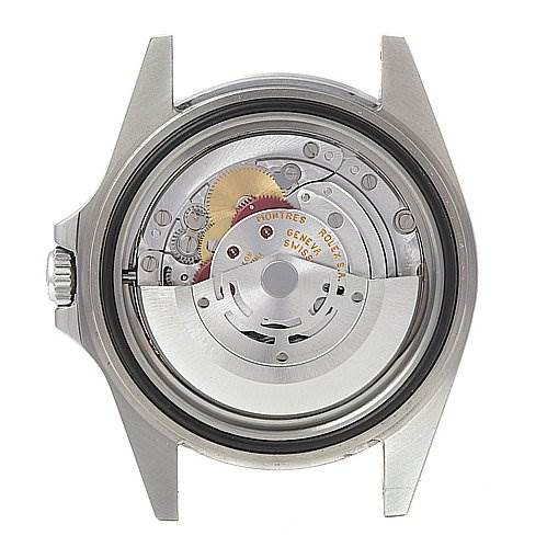 This image shows the internal mechanism of a Rolex Explorer 16570 Men's Stainless Steel White Dial 16570 Men's Stainless Steel White Dial watch viewed from the case back.