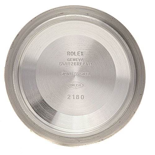 The image shows the interior view of the case back for a Rolex Explorer 16570 Men's Stainless Steel Black Dial 16570 Men's Stainless Steel Black Dial watch.