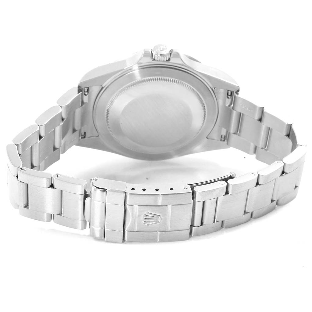 The image shows the back case and bracelet, including the clasp, of a Rolex Explorer 16570 Men's Stainless Steel White Dial 16570 Men's Stainless Steel White Dial watch.