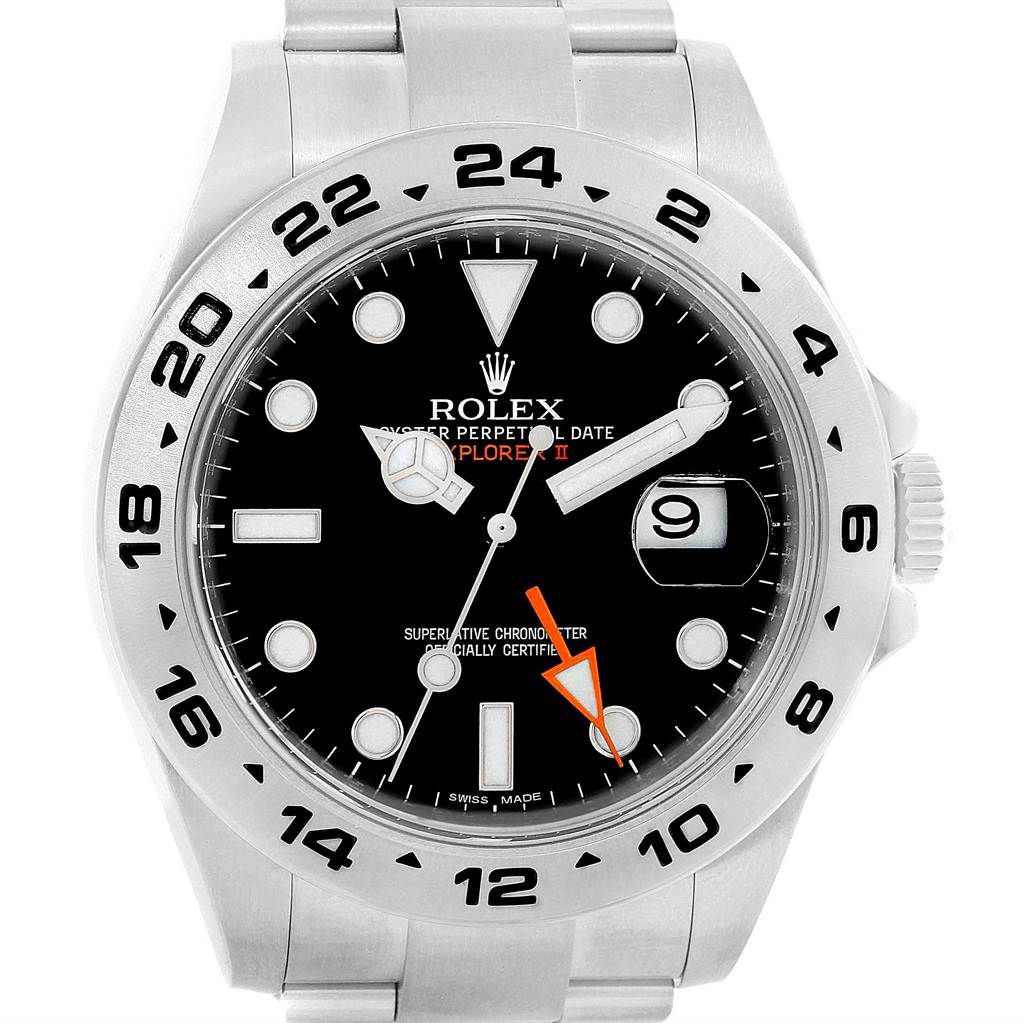 This image shows a front view of the Rolex Explorer 216570 Men's Stainless Steel Black Dial 216570 Men's Stainless Steel Black Dial watch, highlighting the dial, bezel, hands, and bracelet.
