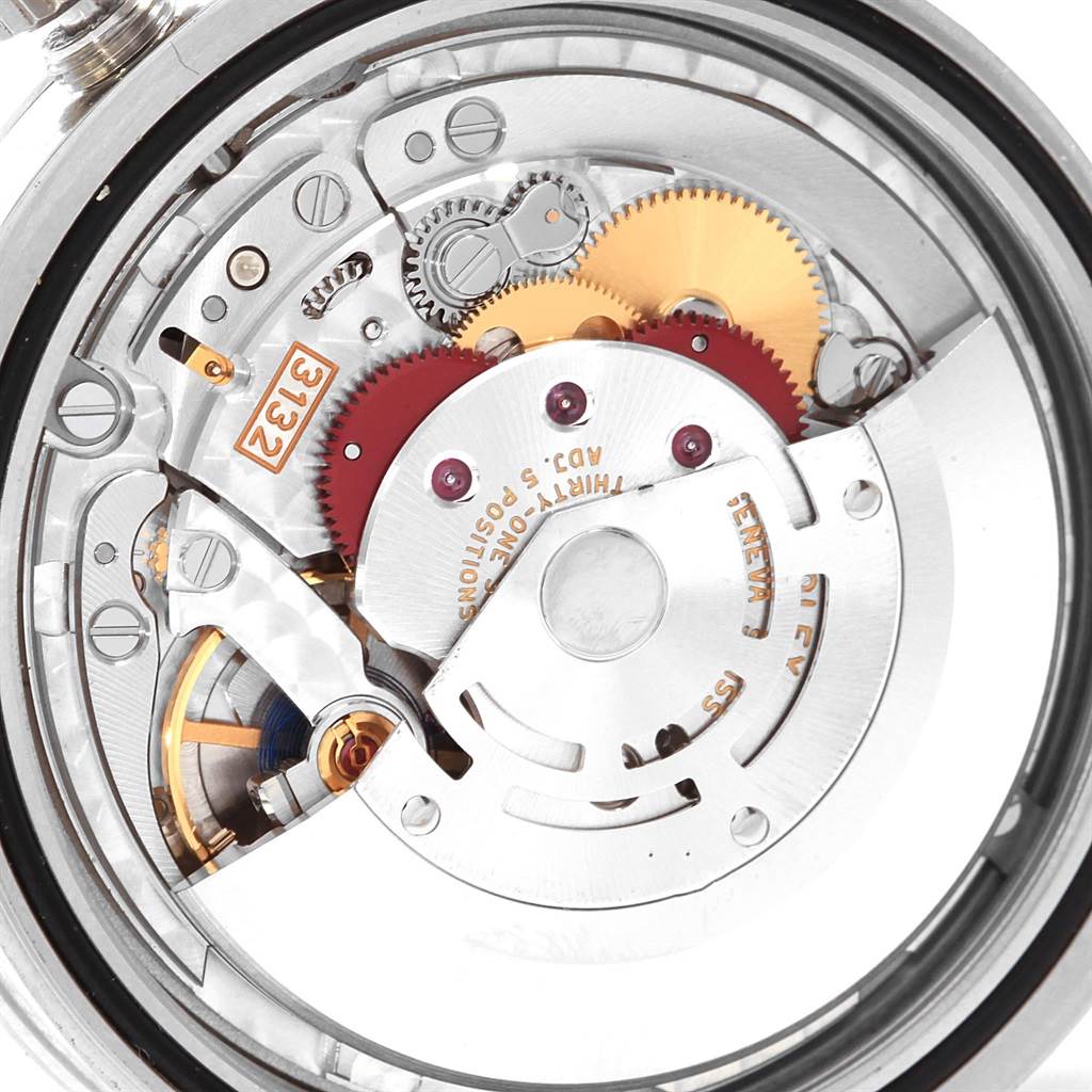 The image shows the internal mechanism of a Rolex Explorer 214270 Men's Stainless Steel Black Dial 214270 Men's Stainless Steel Black Dial watch, including gears and components from a rear, open-case angle.